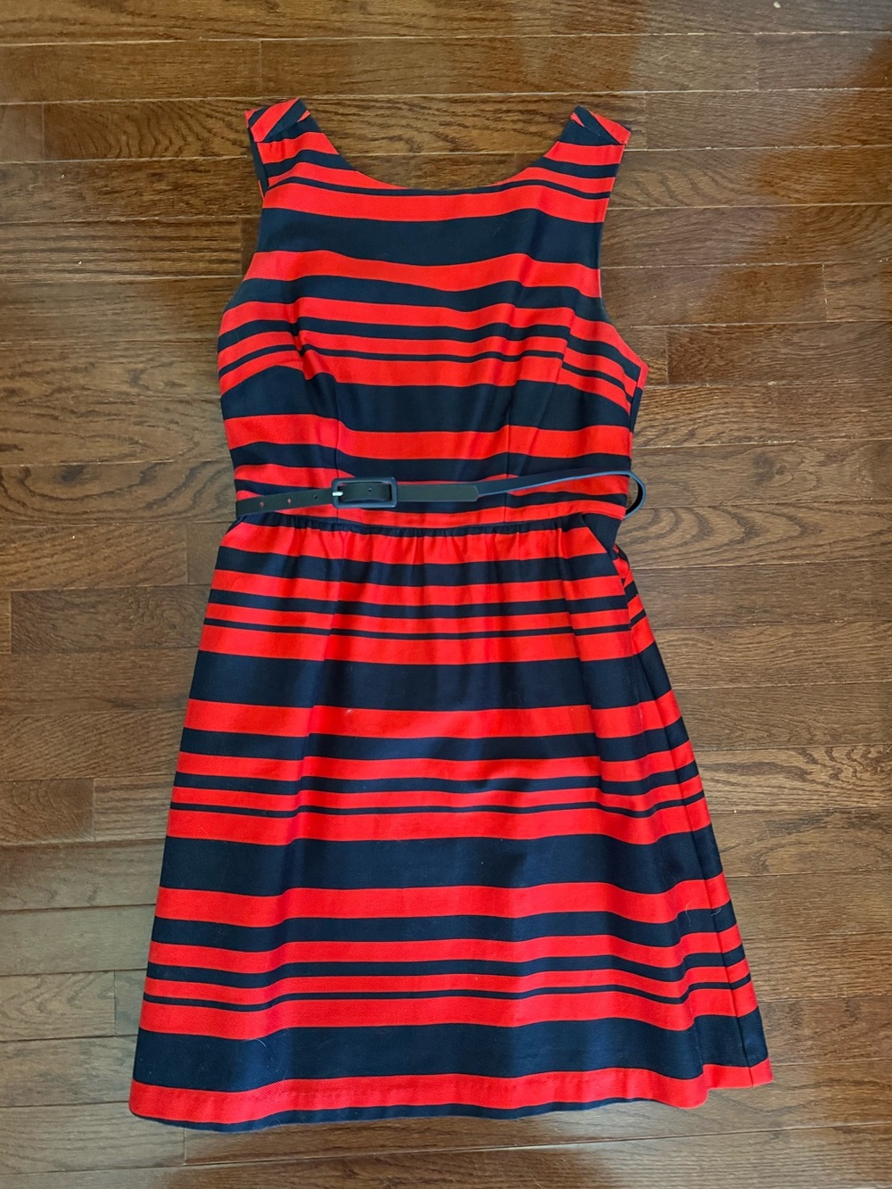 The Limited Red and Black Striped Midi Dress with Belt